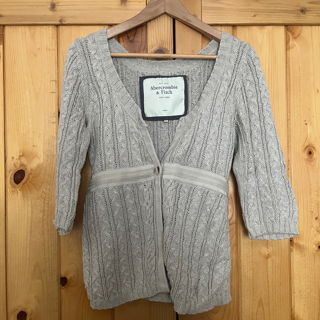 Y2k Abercrombie  Fitch Oatmeal Babydoll Cardigan Sz Large